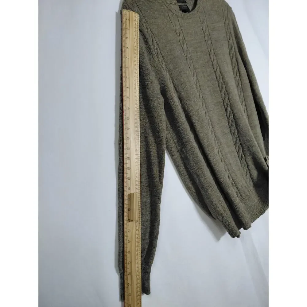 J.Crew Slim Wool Olive Green Cable Knit Crew Neck Sweater Men Size L